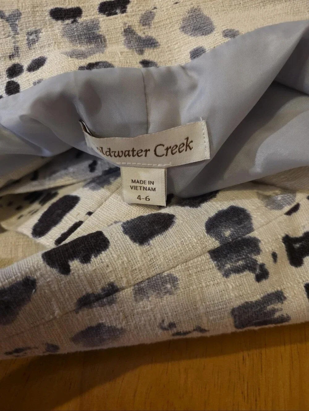 Coldwater Creek Linen Blend Abstract Print Blazer Jacket Size 4-6 Neutral Artsy